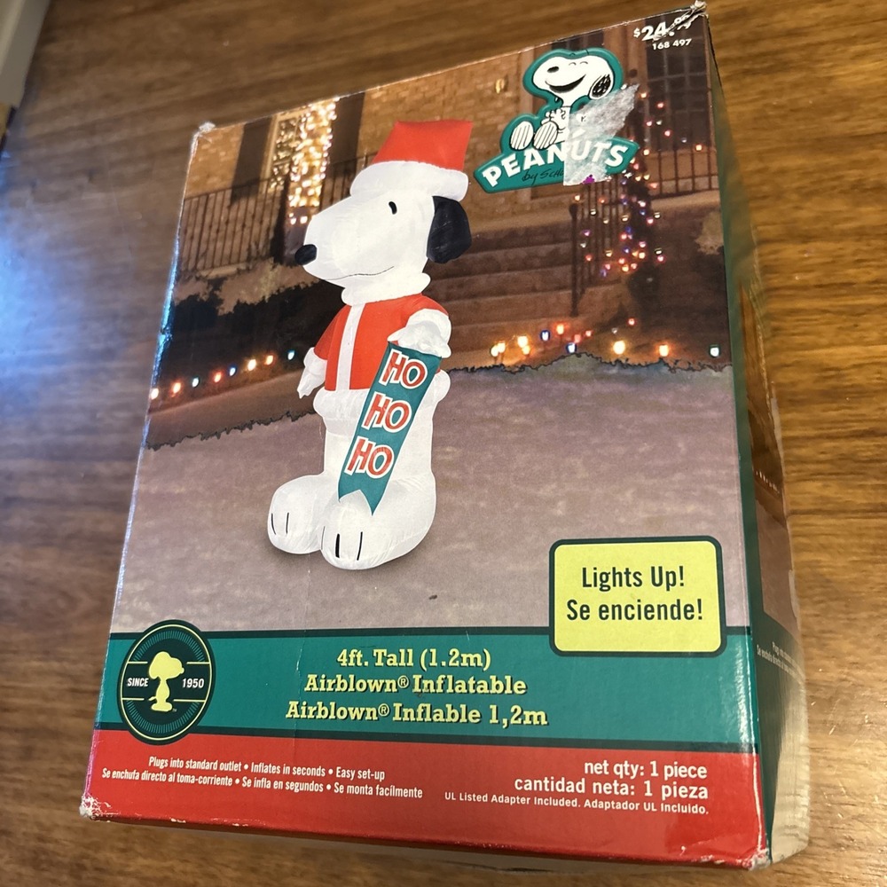 Gemmy Airblown Inflatable Christmas Snoopy 4' Ho Ho Ho Banner 2008 Works Great
